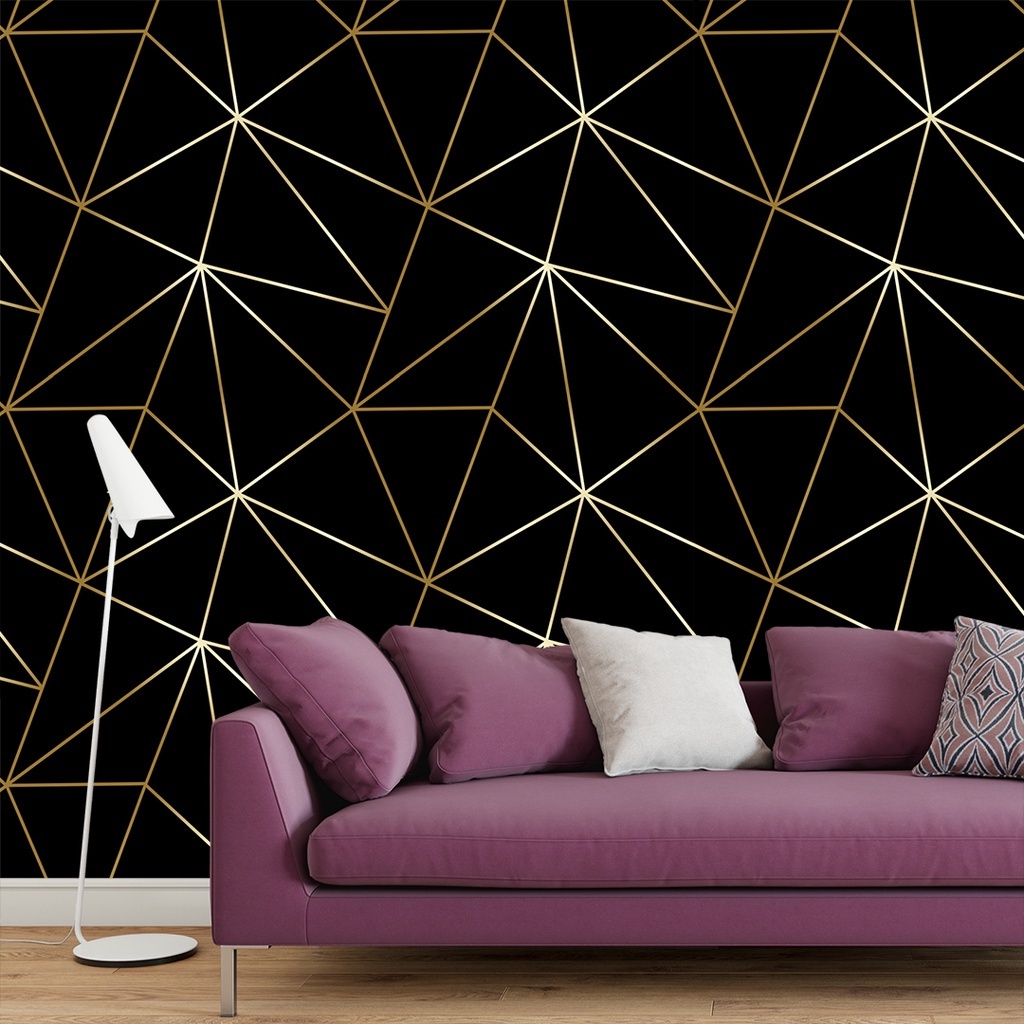 Papel De Parede Decorativo Autoadesivo  Geometrico Dourado  e Preto 5m x 45cm