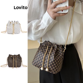 Lovito Casual Bolsa de Ombro Tote Feminina com Cordão L66AD032 (Café/Branca)