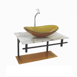 GABINETE DE VIDRO PARA BANHEIRO 80CM OVAL AP SLIM MARMORE BRANCO DOURADO