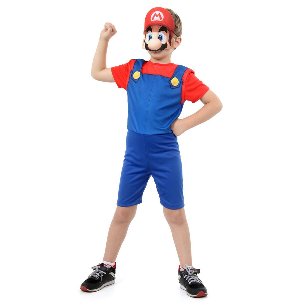 Fantasia Infantil Super Mario Bros Curto Com Máscara Pop em Oferta na Shopee