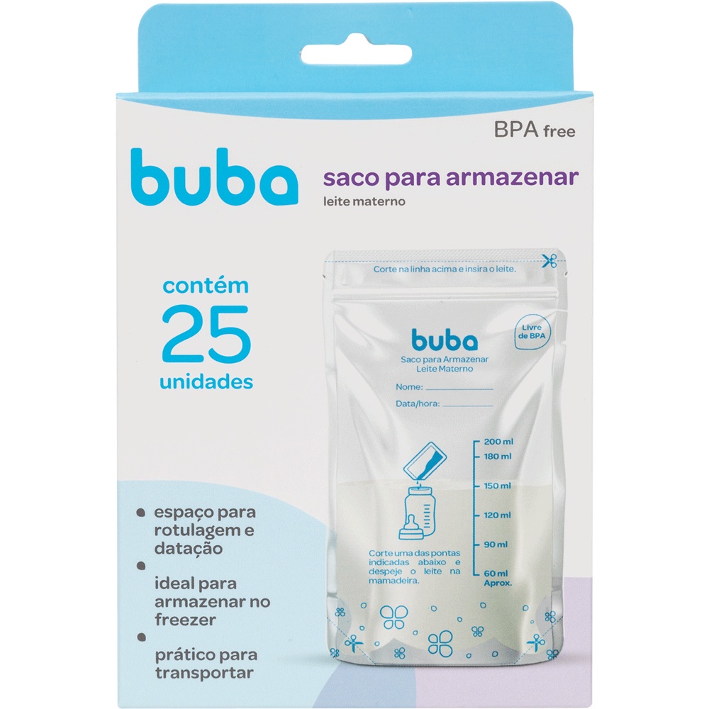Kit 25 Unidades - Saco para Armazenar Leite Materno - Buba (Congelar, Transportar, Armazenar) Saquinho para Leite em Oferta na Shopee