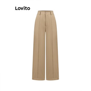Lovito Calças Casuais Com Zíper E Botão Liso Para Mulheres LBL07151