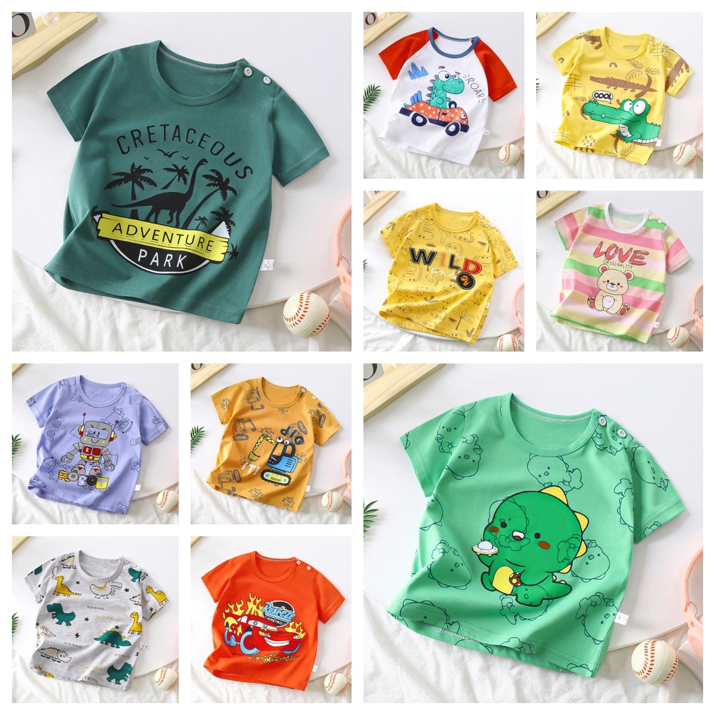 Meninos Roupas De Verão Crianças Camiseta Dos Desenhos Animados Dinossauro Topos Manga Curta Outwear