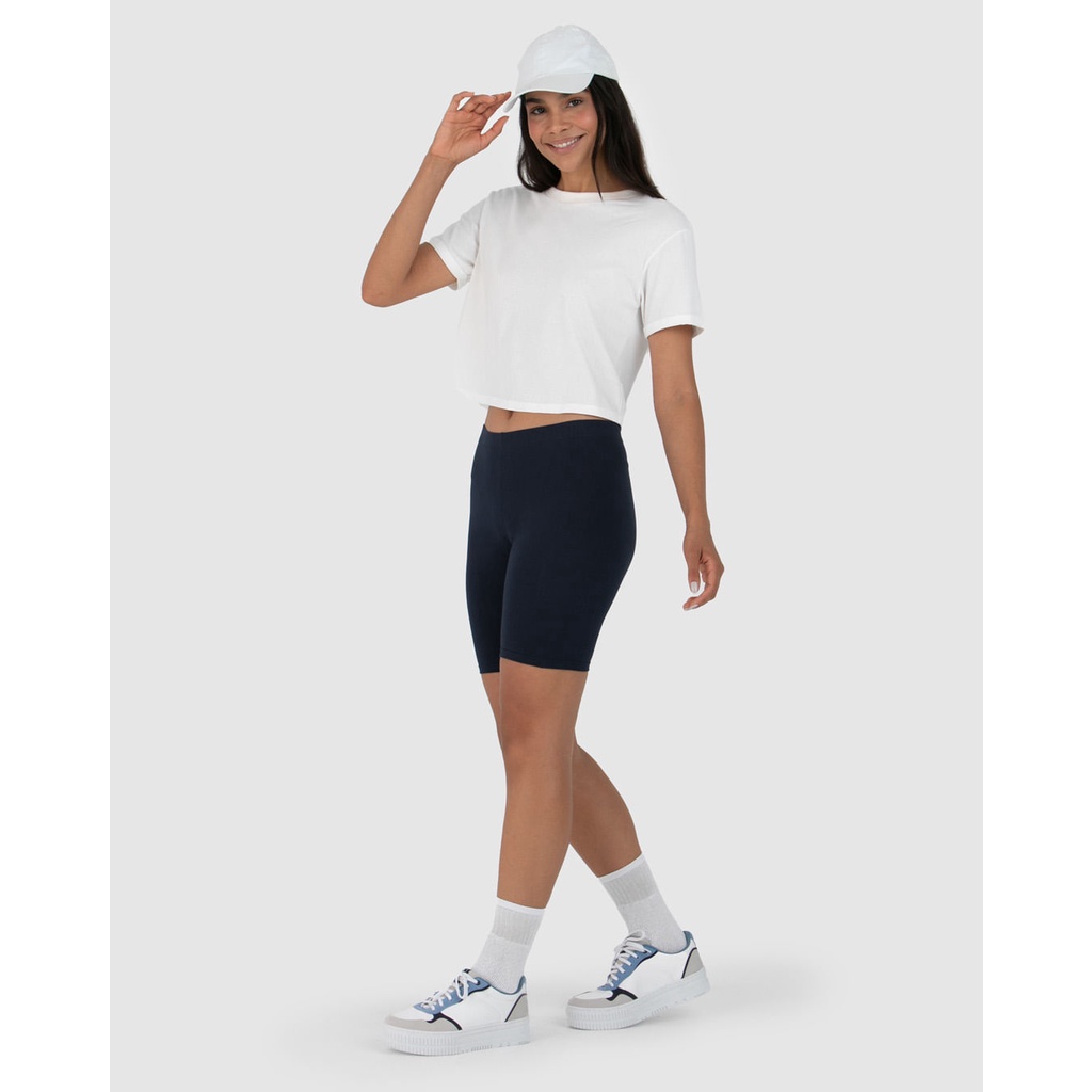 Bermuda Básica Feminina Slim Cintura Média Em Algodão em Oferta na Shopee