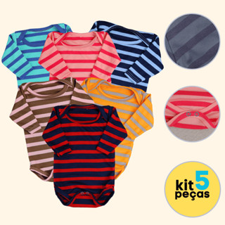 Kit 5 Body Listrado Manga Longa para Bebê