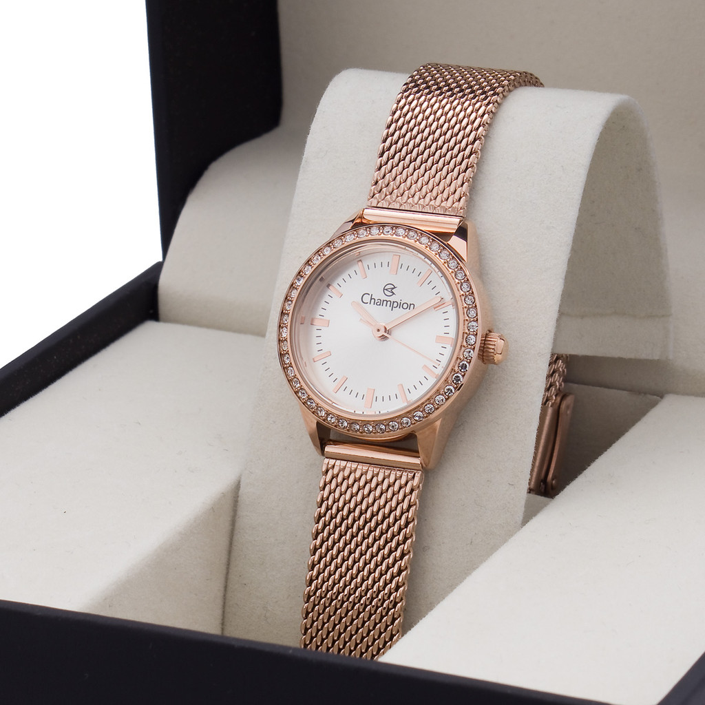 Relógio Pequeno Rose Champion Feminino Com Pedras Linha Luxo Original CF24902Z em Oferta na Shopee
