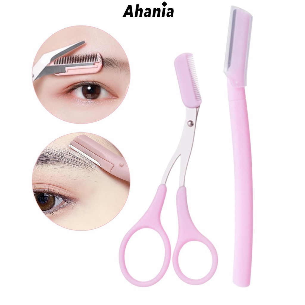 Kit de Navalha E Tesoura Para Sobrancelha, Tesoura Com Pente,  Aço Inoxidável Com Pente, Depilação Facial