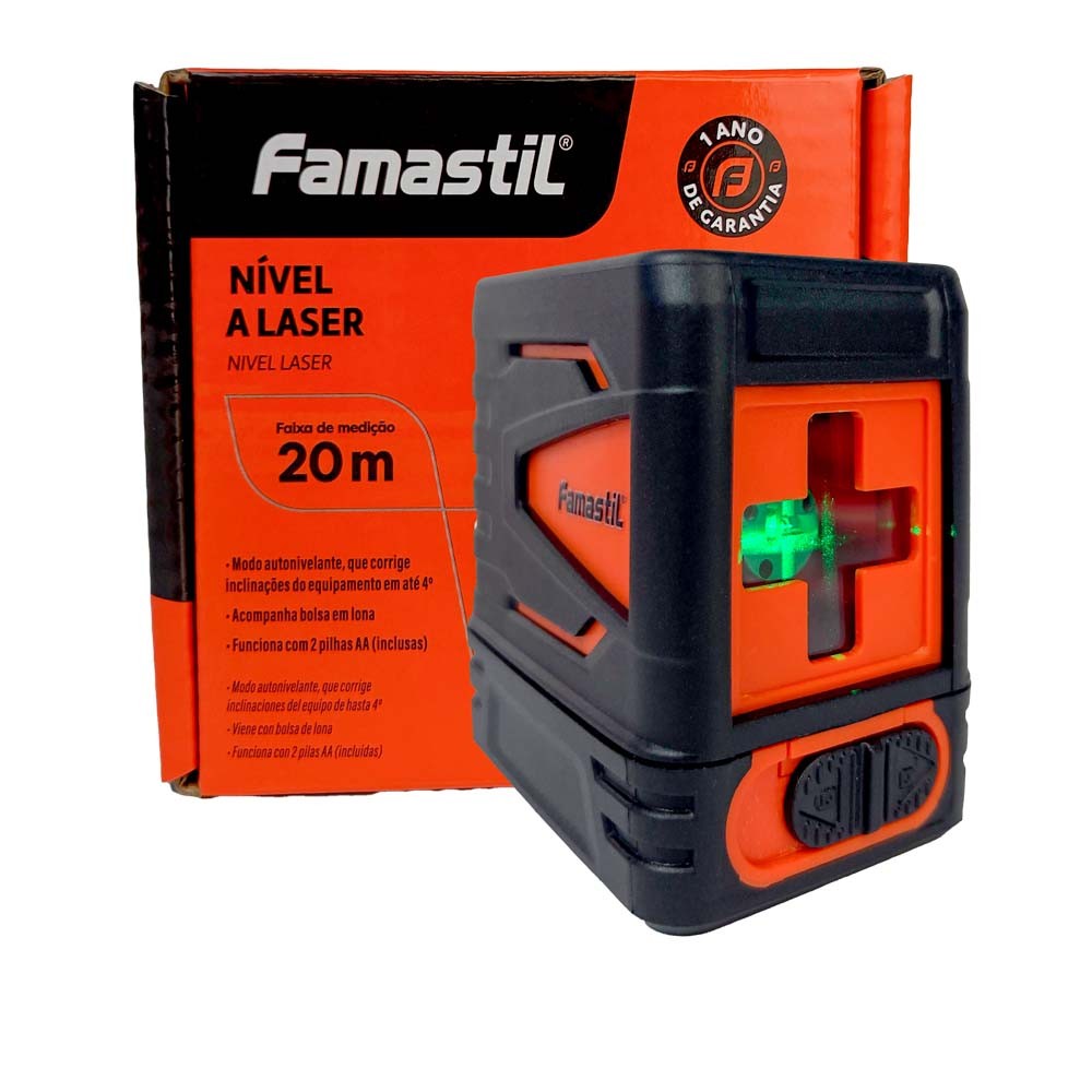 Nível Laser Verde 2 Linhas 20m Famastil Profissional | Autonivelante | Alta Precisão | Tripé inclus