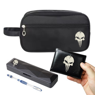 Kit Conjunto Nécessaire Nylon C/Carteira e estojo Caveira em Oferta na Shopee