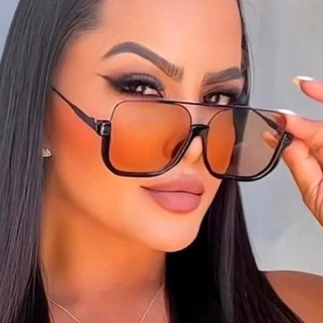 Oculos meia Armação Double Beam Grande Quadro Anti Blue-Ray Retro Óculos Square Sunglasses para Unissex Street