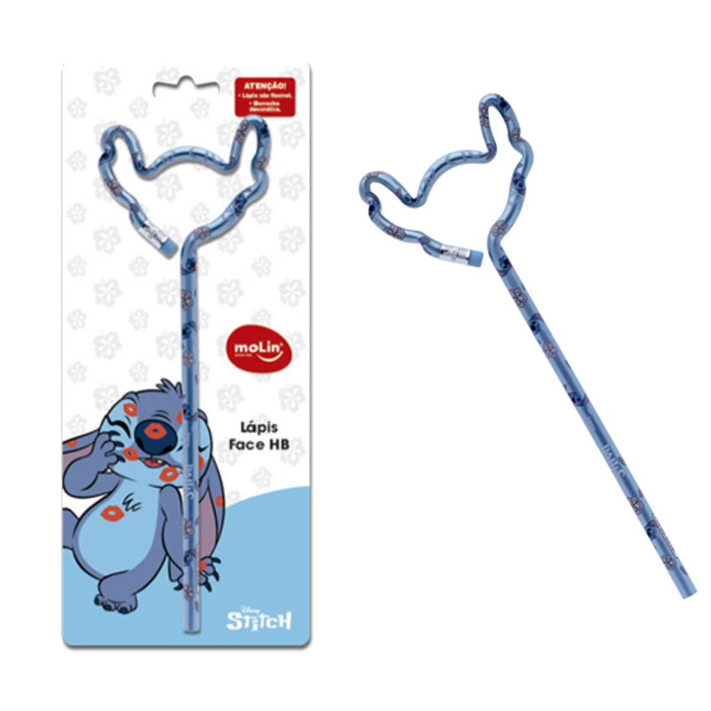 Lápis Preto Escolar Rosto Stitch Com Borracha na Ponta Papelaria Fofa Molin em Oferta na Shopee
