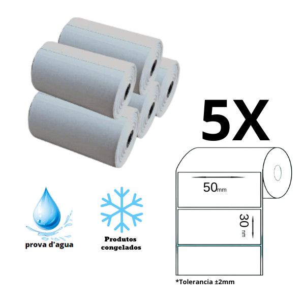 5 Rolo Etiqueta P/ Impressora Xd210 PT260 50x30 Prova D'agua — imagem 2 de 2