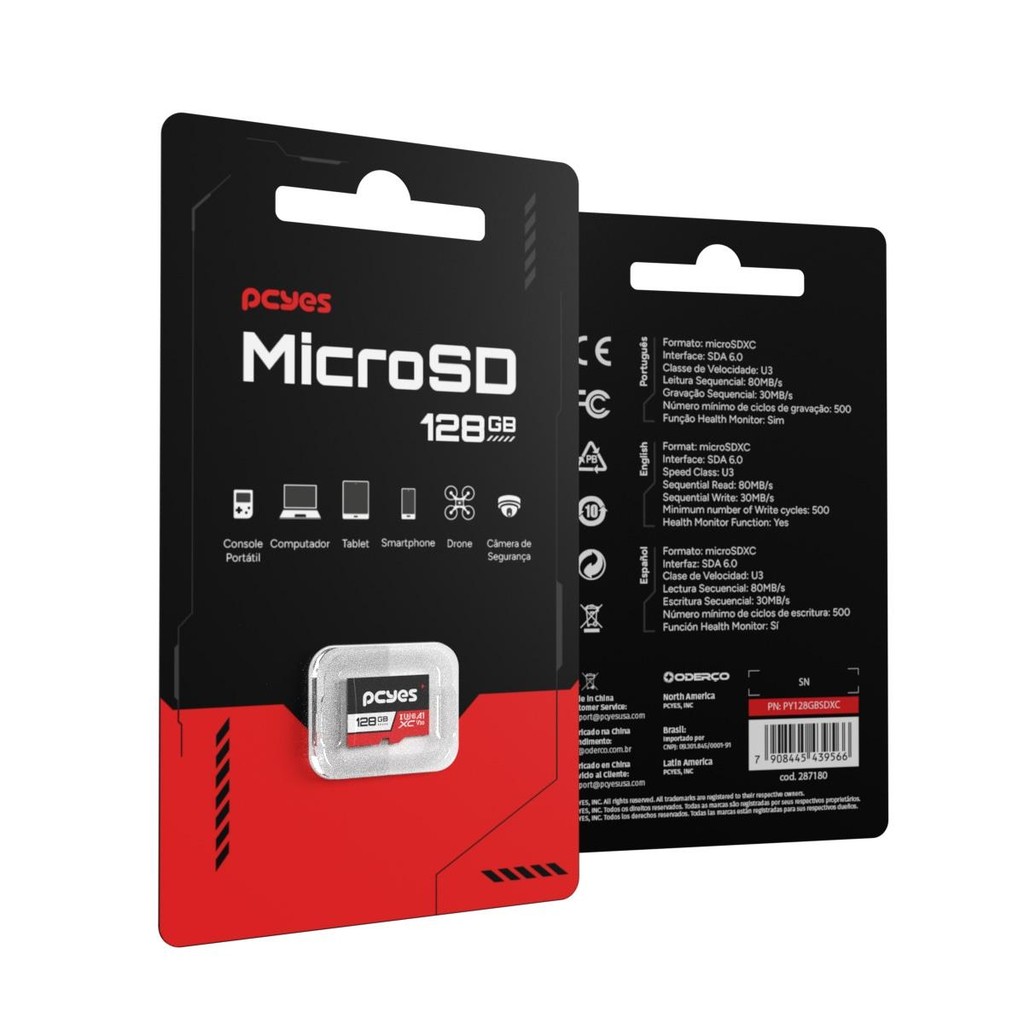 Cartão De Memória Pcyes Micro Sd 128Gb C10 U3 V30 Py128Gbsdx