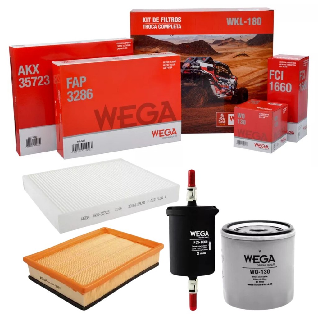 Kit Revisão Filtro Ar Cabine Combustível Óleo Cobalt 2017 A 2020 / Onix 2012 A 2020 / Prisma 2013 A 2019 - Wega Wkl180