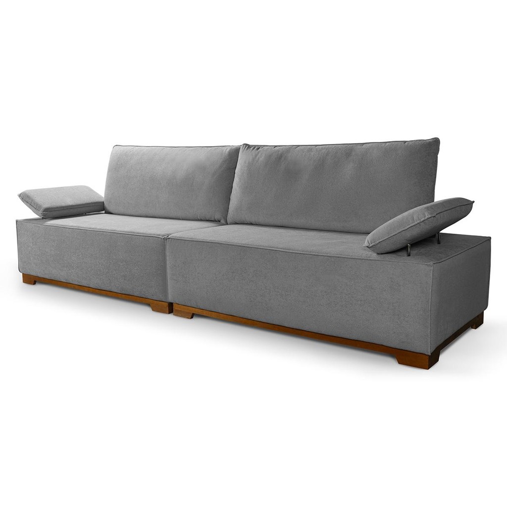 Sofá Living Braço Articulado Deluxe 3,00m Bouclê Cinza - Home & Living