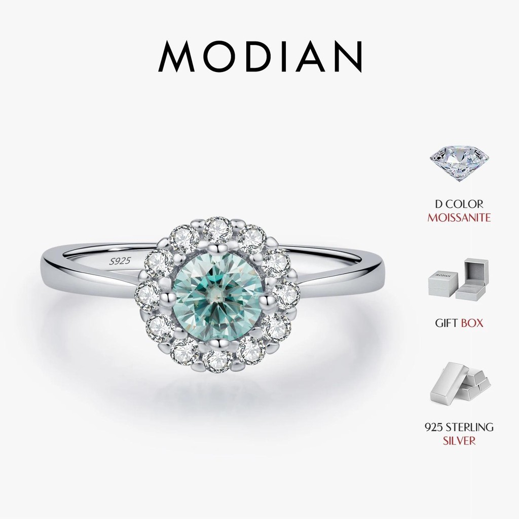 Modan D Cor Verde Teal Moissanite Halo Anel 925 Prata Esterlina Na Moda Elegante Anéis De Dedo Para Mulheres Casamento J em Oferta na Shopee