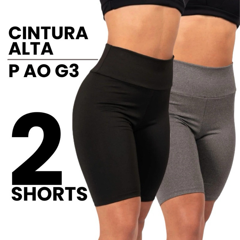 Kit 2 Bermuda Legging Feminina Suplex Fitness academia Cintura Alta Shorts Legging Feminino Ciclista