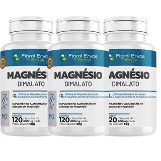 Kit C/3 Magnésio Dimalato 120 Cápsulas Floral Ervas