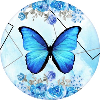 Painel Redondo Lona de Festa Flor Borboleta Azul