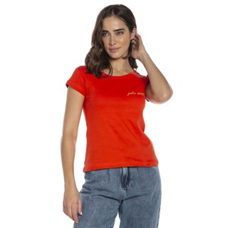 Camiseta Feminina Malha Básica Lisa Polo Wear Laranja Médio