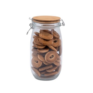 Pote de vidro 1,5L com tampa de bambu e trava - Oikos