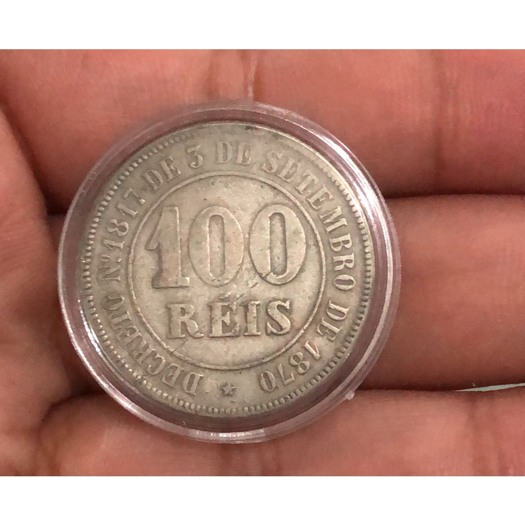 Moeda 100 Reis Império 1885 na Cápsula