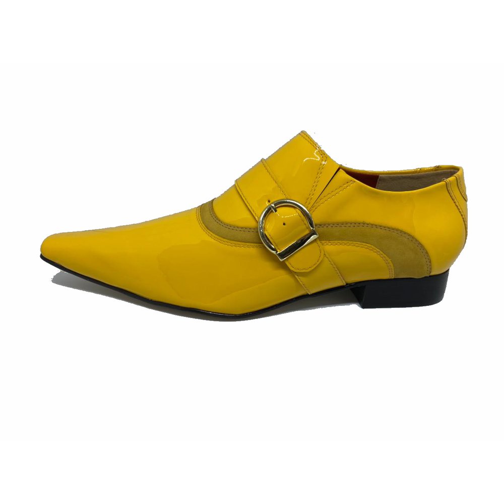 Sapato Masculino Italiano em Couro Social Executivo Amarelo Primavera Bico Fino Ref: 521 Amarelo