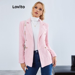 Lovito Elegante Blazer com Tweed de Forro e Botões Frontais para Mulheres LBE01033 (Rosa)