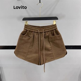 Lovito Casual Shorts Feminino Liso com Cordão e Bolso LNA30226 (Café)