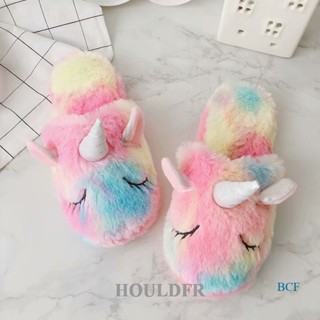HOULDFR Chinelos Unicórnio Fofos De Pelúcia De Inverno Quente De Velo Anti-Skid Slip-on Aconchegantes Sandálias Domésticas Para Mulheres Sapatos Meninas Interior E Exterior