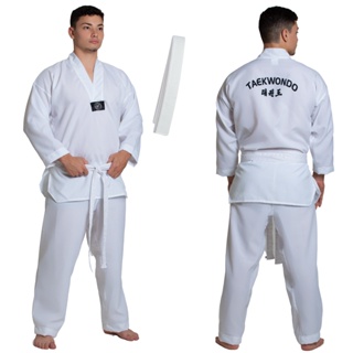 Dobok Taekwondo Adulto Kimono Oxford Gola Branca c/Faixa - Dubok Iniciante Aluno em Oferta na Shopee