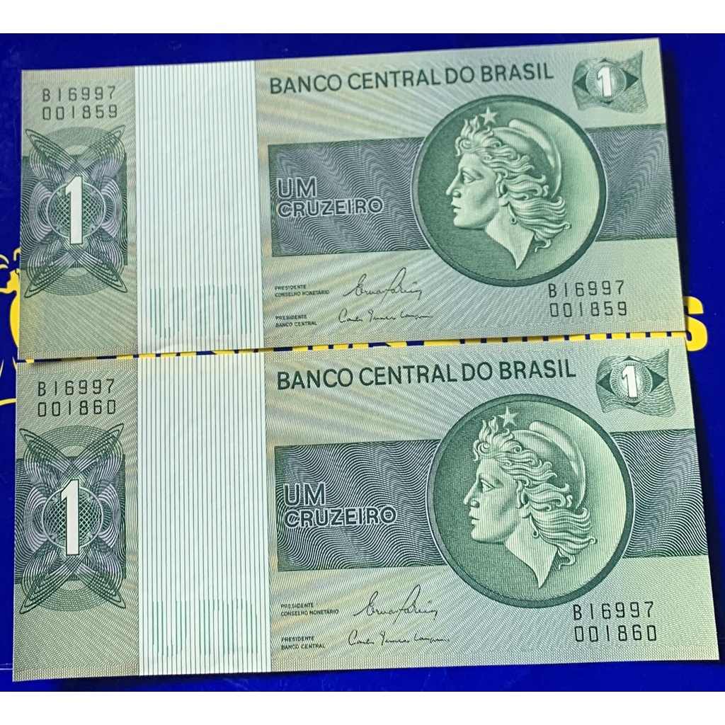 2 Cédulas 1 Cruzeiro Antigas Coleção Linda Cédulas Nova