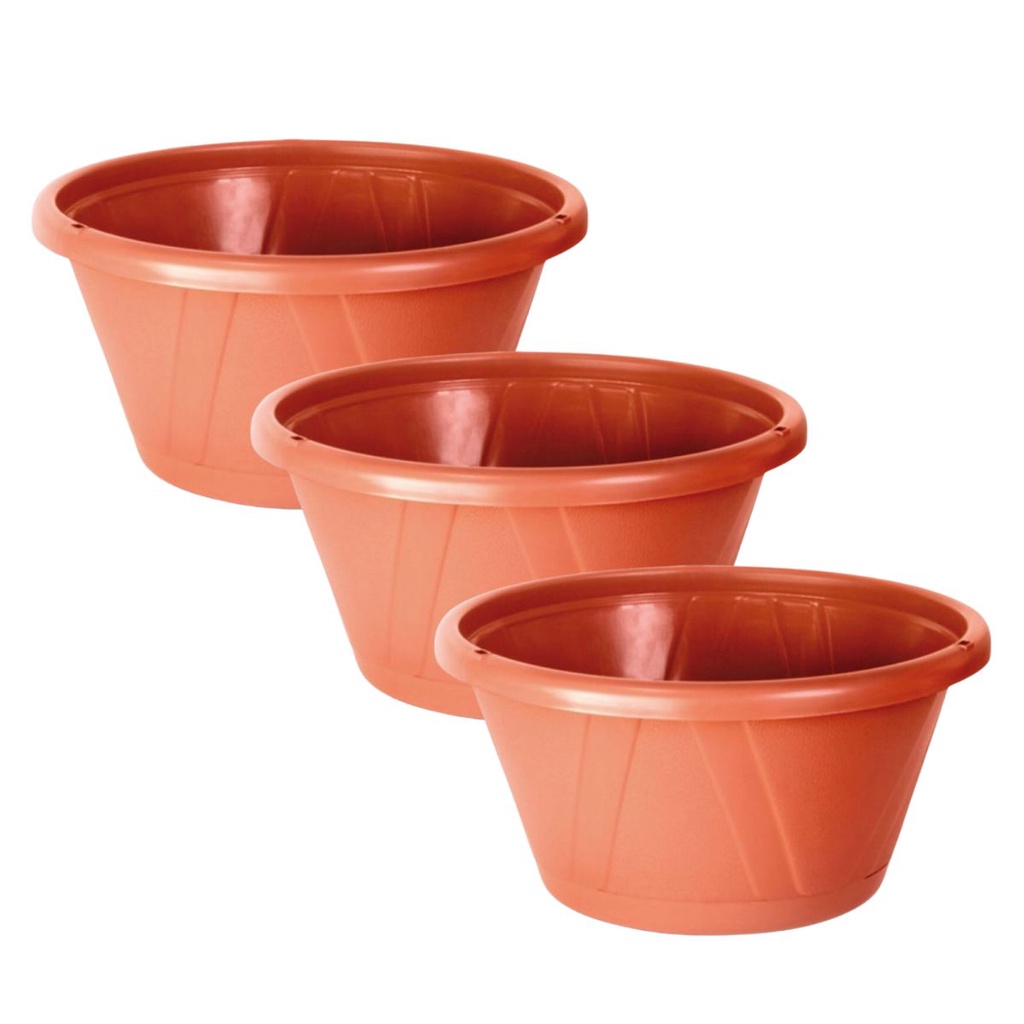 Kit 3 Vaso Cuia 22 de Plástico Nobre 01 2,7 Litros Cerâmica Com Prato Acoplado Terracota Produtor de Cacto e Suculenta