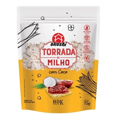 Torrada De Milho Com Coco Vegana S/Gl 75G - Okoshi