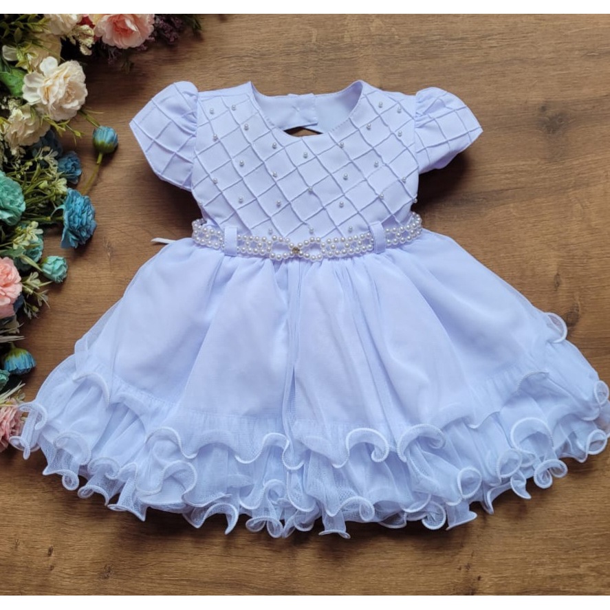 Vestido infantil batizado bebe branco recem nascido a 1 ano daminha
