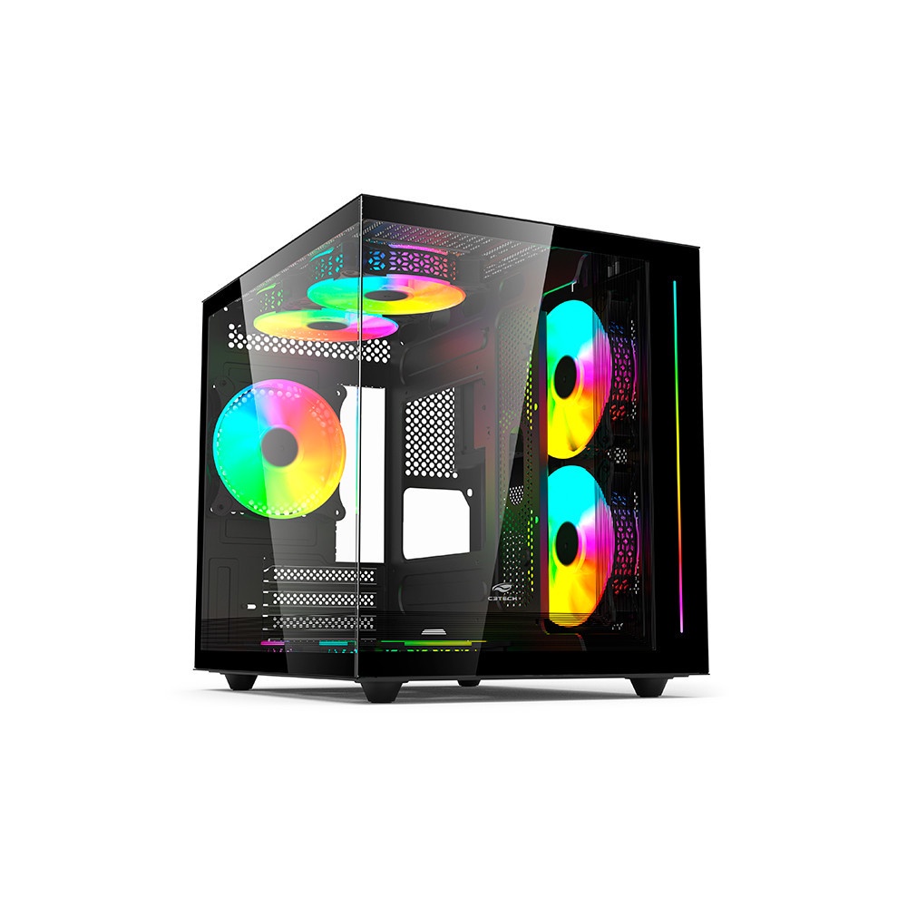 Gabinete C3Tech Aquarius Lateral em Vidro Temperado Sem Cooler e Fonte Gaming MT-G810