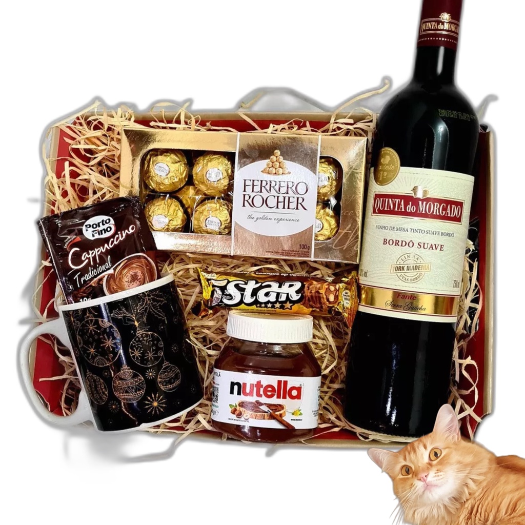 Cesta De Chocolates Vinho Premium Caneca Presente