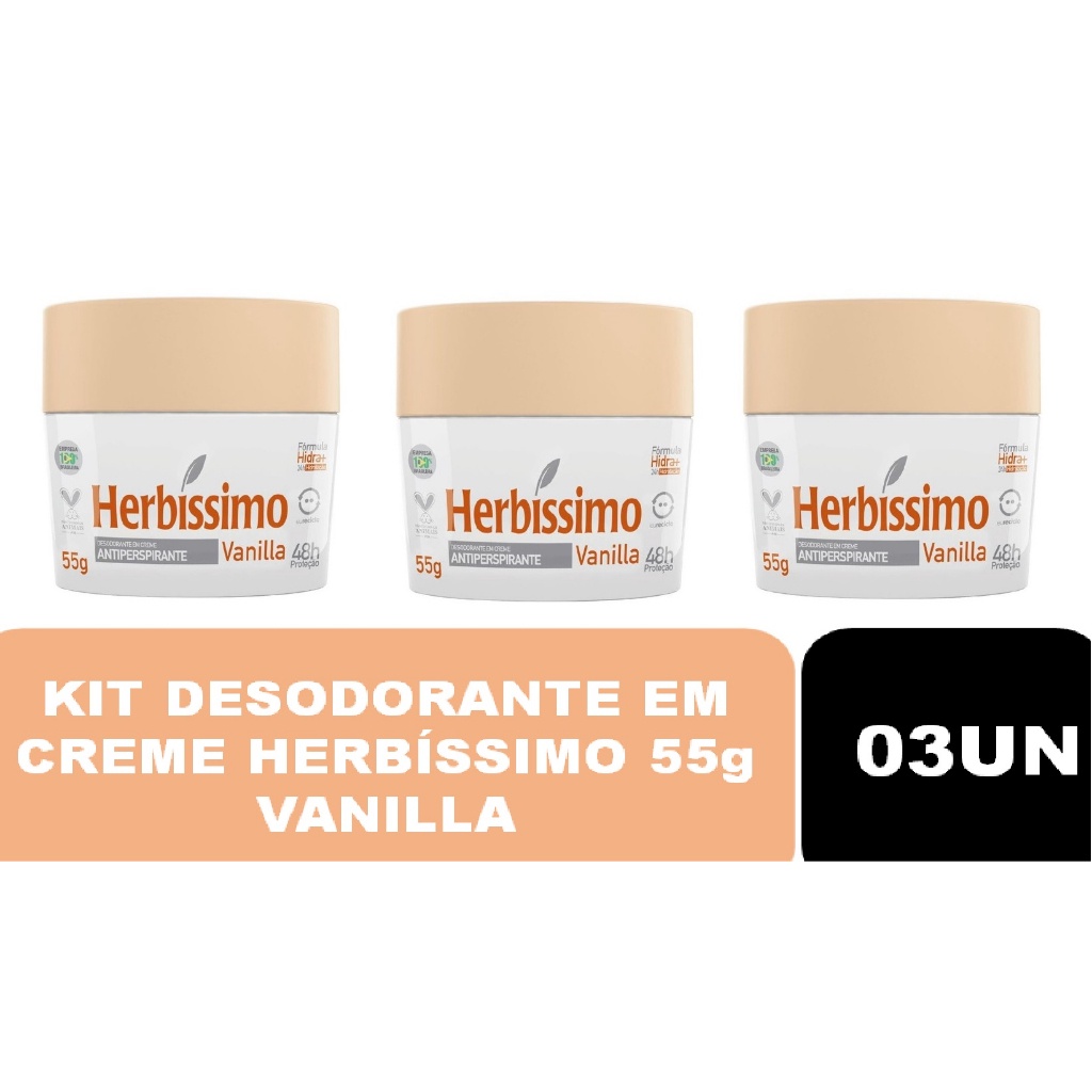 Kit 03un Desodorante Creme Herbissimo Vanilla 55g