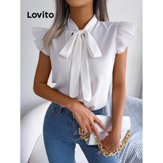 Lovito Elegante Blusa Feminina Lisa de Amarrar LNE31099 (Branco/Borgonha)
