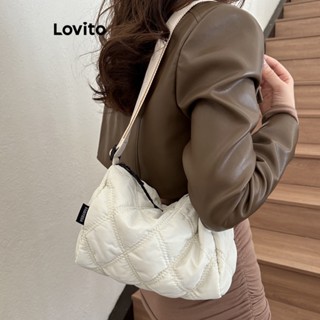 Lovito Bolsa De Ombro Pequena Acolchoada Básica Casual Argyle Para Mulheres LNA32150 (Branco Preto)
