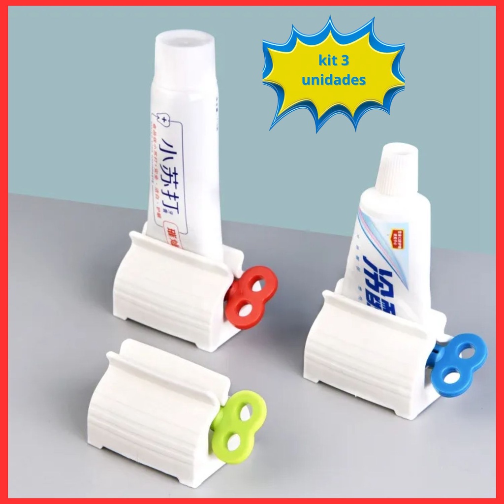 Kit com 3 Espremedor Pasta de Dente Suporte Dispenser Tubo Creme Dental