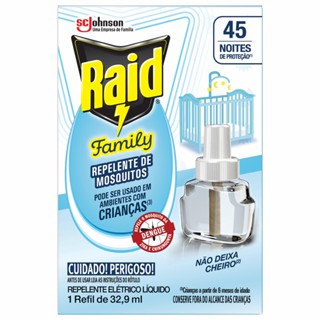 Refil Repelente Elétrico Líquido Raid 45 Noites Family 32,9ml