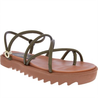 Sandália Penélope Flatform Tratorada Tiras Cruzadas Verde