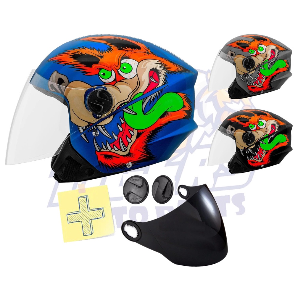 Capacete Aberto ProTork New Liberty Three 3 Cachorro Mais Viseira Mais Botão Masculino Feminino