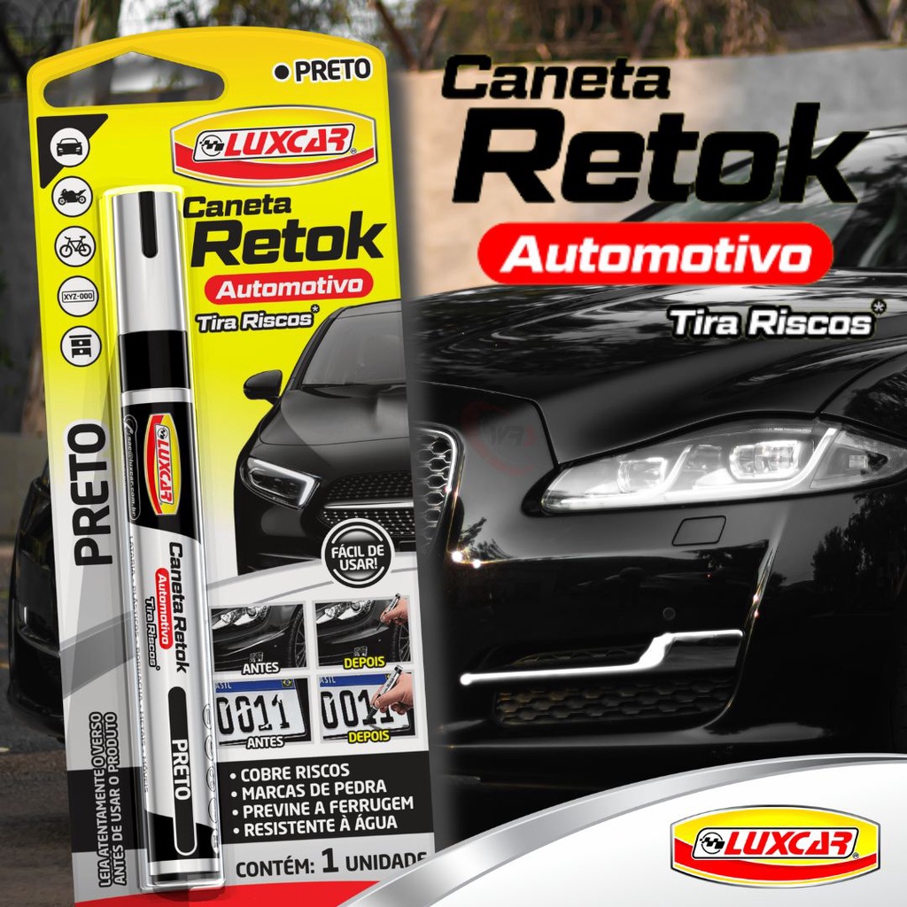 Caneta Retok Preta Tira Riscos e faz Reparos de Pinturas de Carros e Móveis Luxcar em Oferta na Shopee