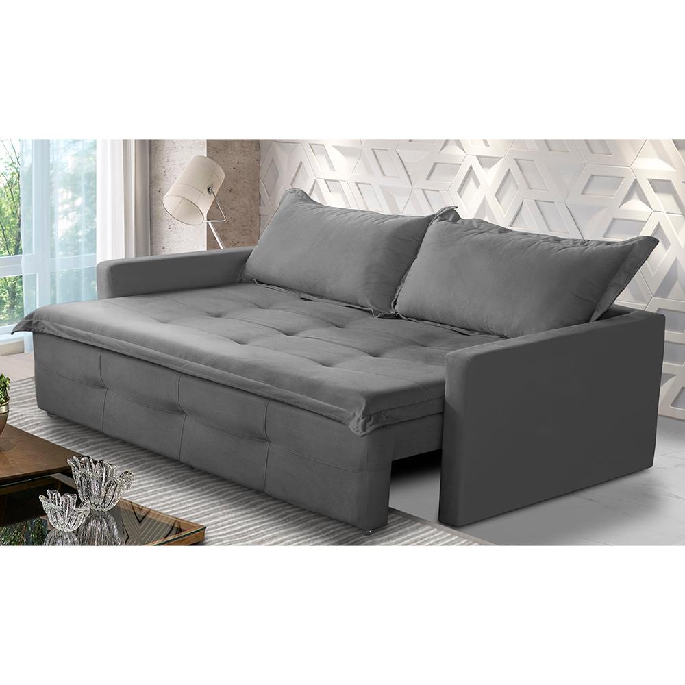 Sofá Sem Caixa Retrátil e Reclinável 1,65m com Molas Maísa Suede Cinza Adonai Estofados em Oferta na Shopee