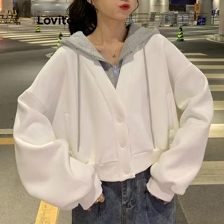 Lovito Casaco Frontal Casual Patchwork Falso 2 Em 1 Com Botão Para Mulheres LNA35027 (Branco)