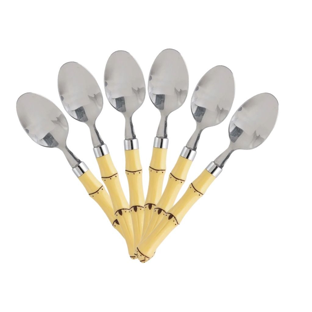 Talher Conjunto Jogo 6 Peças Bambu Luxo Garfo Faca Colher