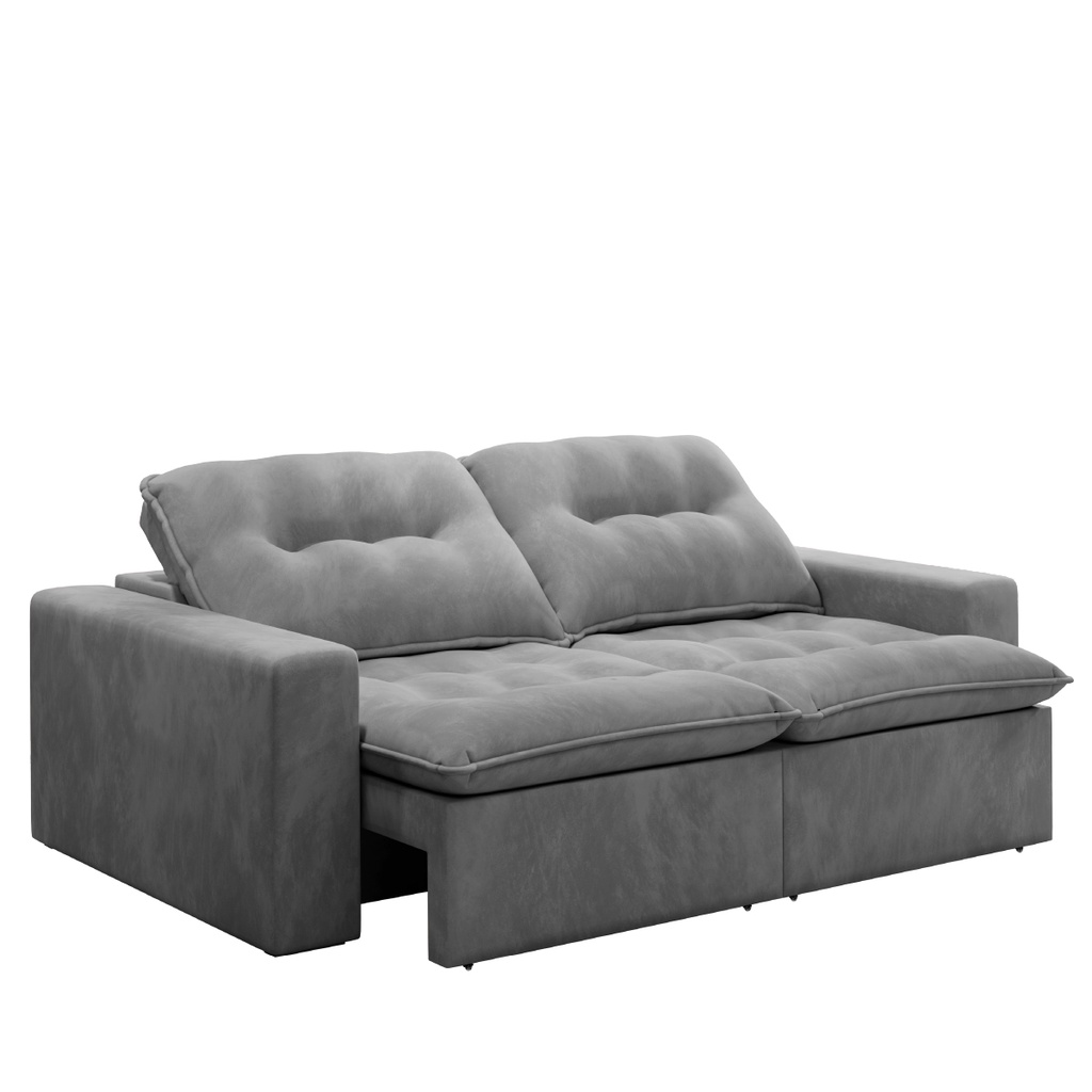 Sofá Retrátil Reclinável Napoli 2,30m 4 Lugares Veludo Cinza com Molas no Assento Bipartido Selmer - Home & Living