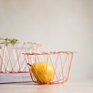 Cesta Cesto Fruteira Multiuso Aramada Metal Rose Redondo 20cm x 12cm